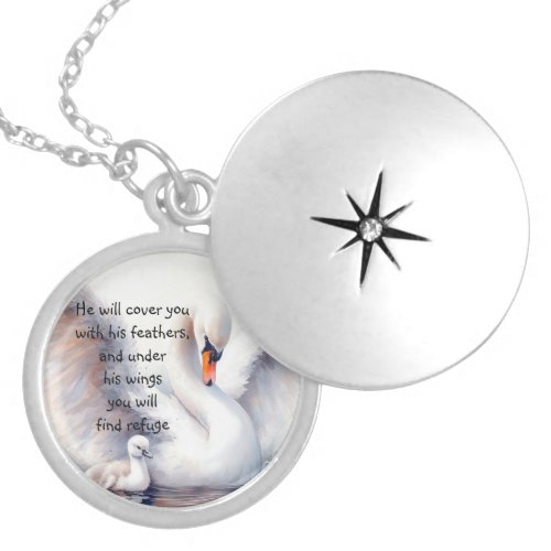 Psalm 914 Wings Gods protection Bible Scripture Locket Necklace