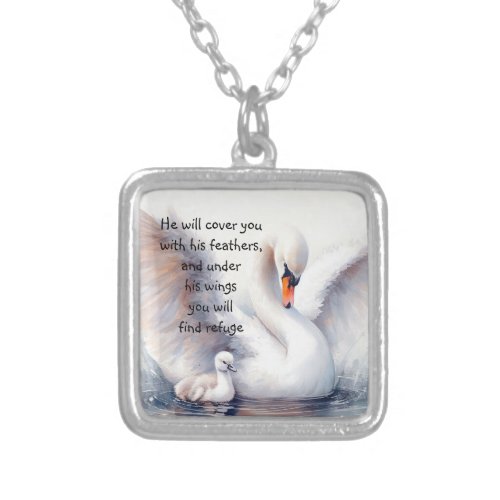 Psalm 914 Wings Gods protection Bible Scripture Silver Plated Necklace