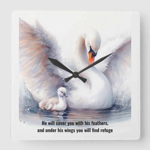 Psalm 914 Wings Gods protection Bible Scripture Square Wall Clock