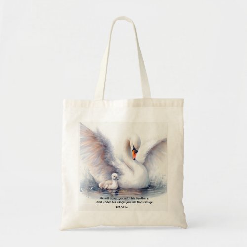Psalm 914 Wings Gods protection Bible Scripture Tote Bag