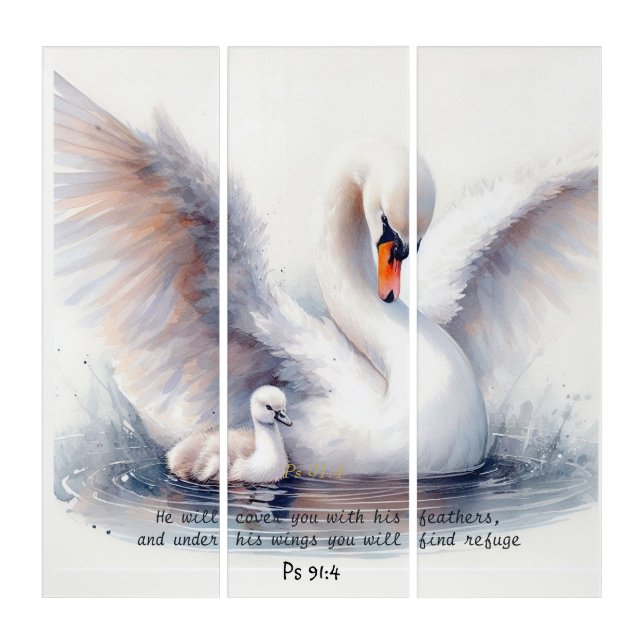 Psalm 91:4 Wings God's protection Bible Scripture Triptych (Front)