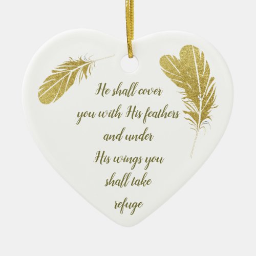 Psalm 914 Wings Gods protection Inspirational Ceramic Ornament