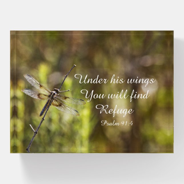 Psalm 91:4 With dragonfly Paperweight (Front)