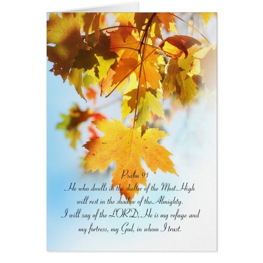 Psalm 91 all text, orange maple leaves cards (Front)