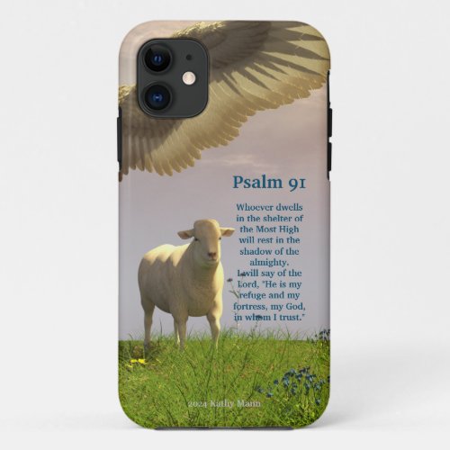 Psalm 91 and a Sheep under His Wings iPhone 11 Case