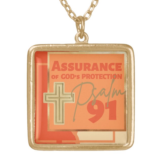 Psalm 91 Assurance of God's Protection Gold Plated Necklace (Front)
