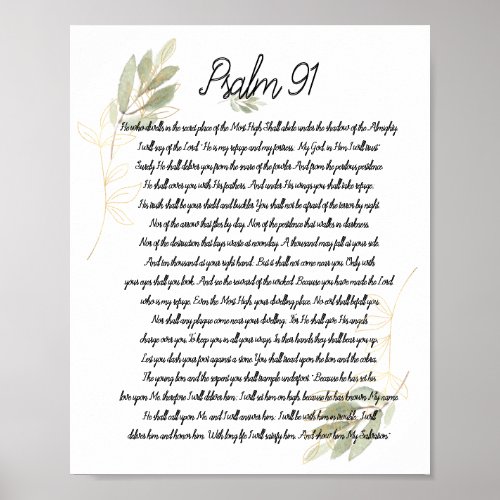 Psalm 91 Bible Art Soft Green Leaves Christian Poster