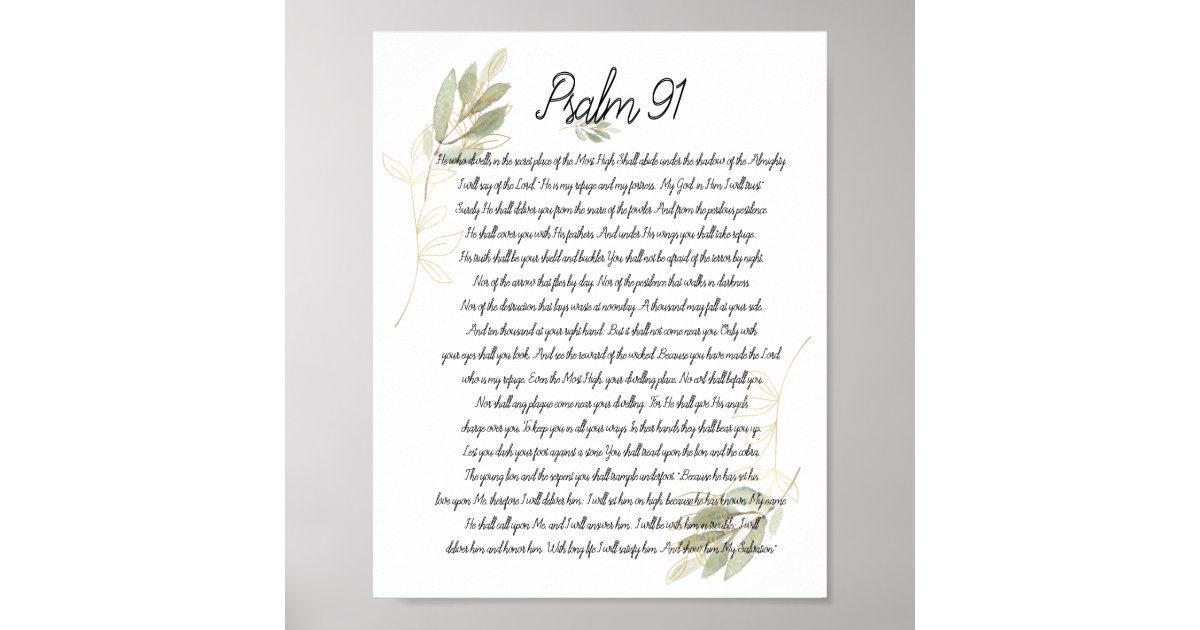 Psalm 91 Bible Art Soft Green Leaves Christian Poster | Zazzle