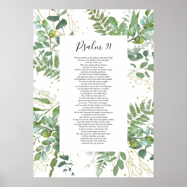 Psalm 91 Bible Quote Scripture Eucalyptus Poster (Front)