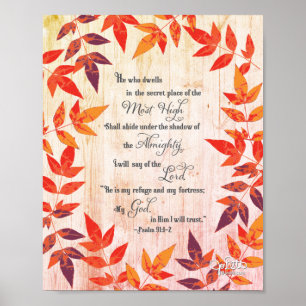 Psalm 91 Bible Verse Scripture Autumn Leaves Poster