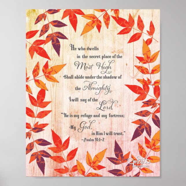Psalm 91 Bible Verse Scripture Autumn Leaves Poster (Front)