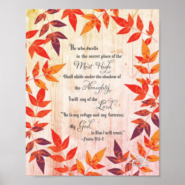 Psalm 91 Bible Verse Scripture Autumn Leaves Poster | Zazzle