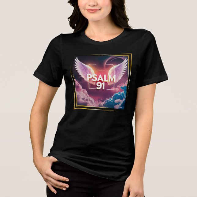 Psalm 91 Bible Verse with Heaven Wings Design Tri-Blend Shirt (Front)