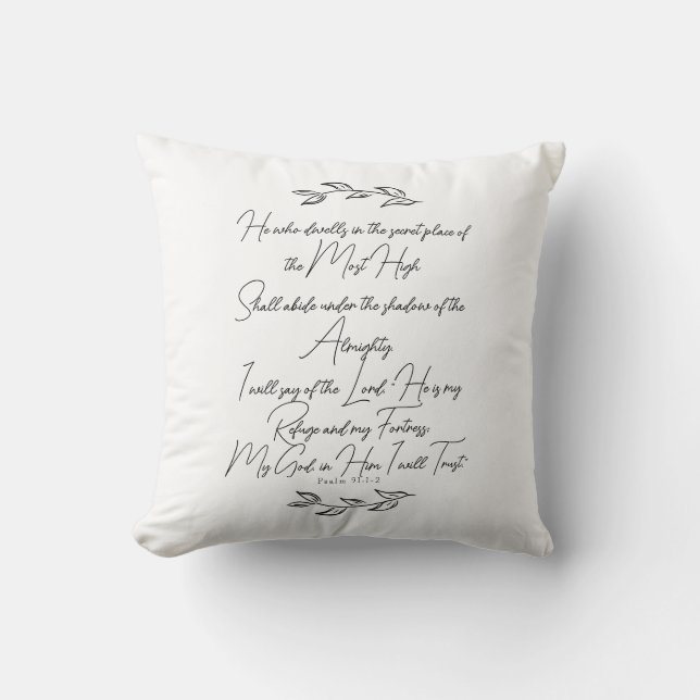 Psalm 91 Black & White Botanical Christian  Throw Pillow (Front)