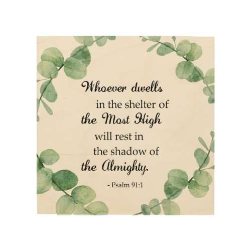 Psalm 91 Christian faith Bible Eucalyptus Wreath Wood Wall Art