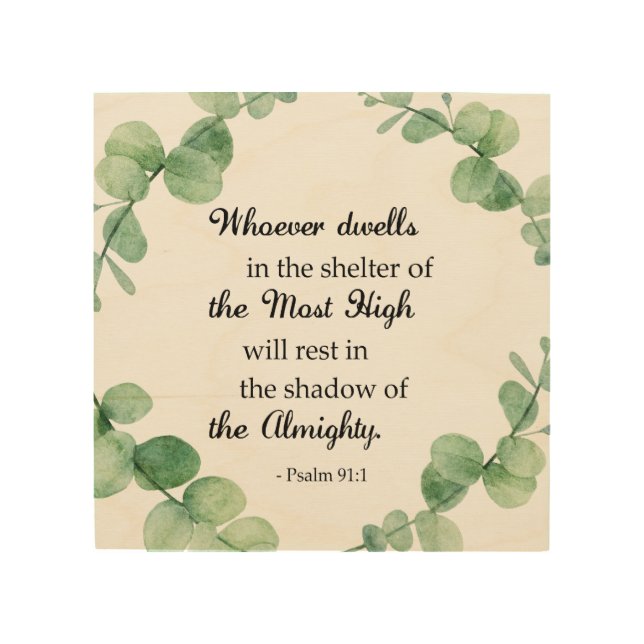 Psalm 91 Christian faith Bible Eucalyptus Wreath Wood Wall Art (Front)