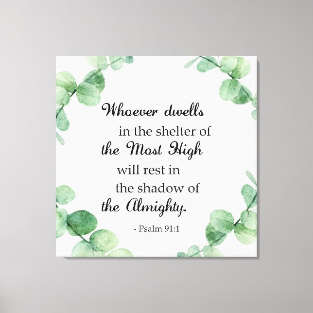 Psalm 91 Christian Faith Eucalyptus Wreath Bible Canvas Print (Front)