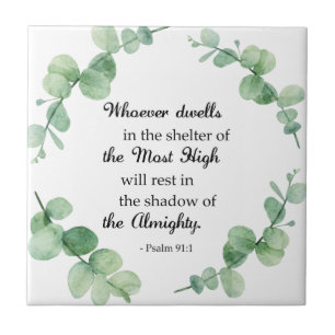 Psalm 91 Christian faith eucalyptus wreath Bible Ceramic Tile