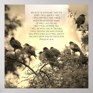 Psalm 91, Christian poster with birds on the tree