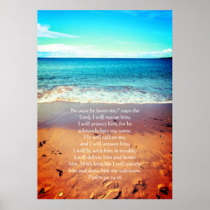 Psalm 91, Christian poster with seawaves & sand