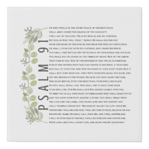 Psalm 91 Eucalyptus Greenery Scripture Bible Art Faux Canvas Print