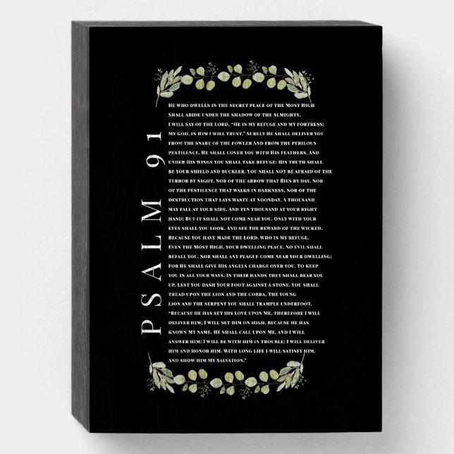 Psalm 91 Eucalyptus Leaves Christian Wooden Box Sign (Front Vertical)