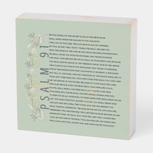 Psalm 91 Eucalyptus Soft Green Bible Verse Art Wooden Box Sign