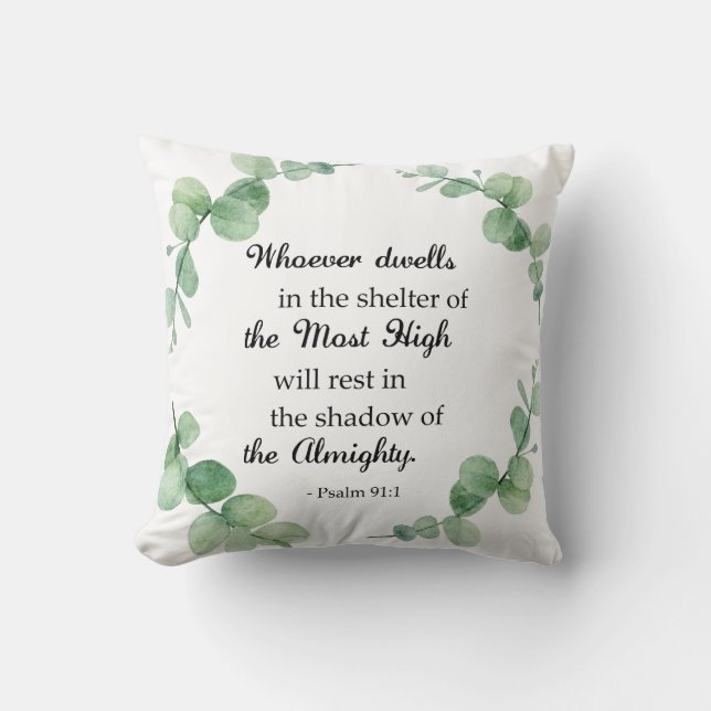 Psalm 91 Eucalyptus Wreath Bible Quote Christian Throw Pillow (Front)