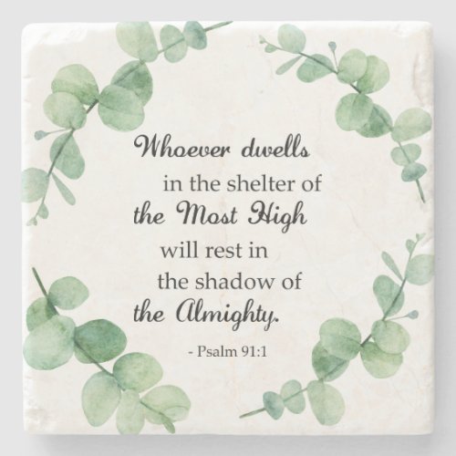 psalm 91 eucalyptus wreath christian faith bible stone coaster