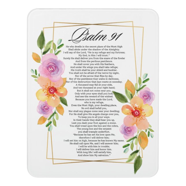 Psalm 91 Floral Geometric Frame Door Sign (Contemporary Vert)