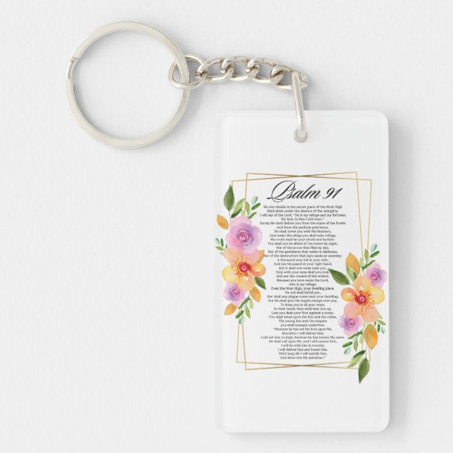 Psalm 91 Floral Geometric Frame Keychain (Front)