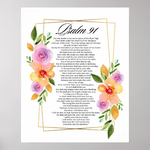 Psalm 91 Floral Geometric Frame Poster