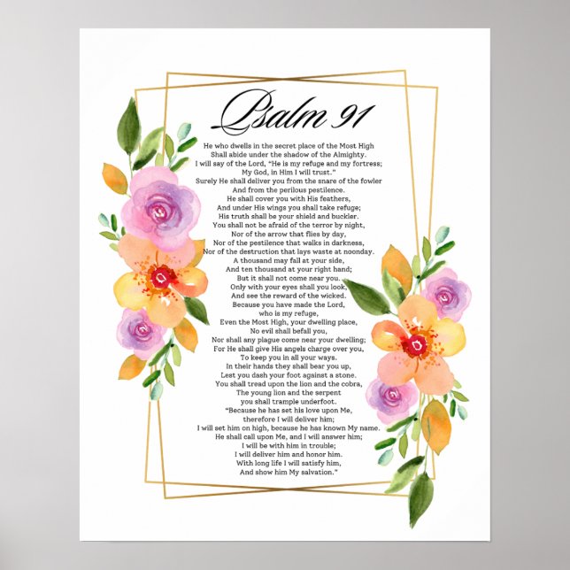 Psalm 91 Floral Geometric Frame Poster (Front)