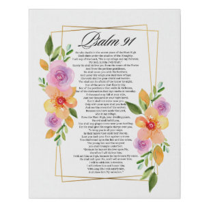 Psalm 91 Geometric Frame Floral Faux Canvas Print
