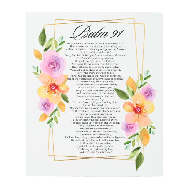 Psalm 91 Geometric Frame Floral Metal Print (Front)