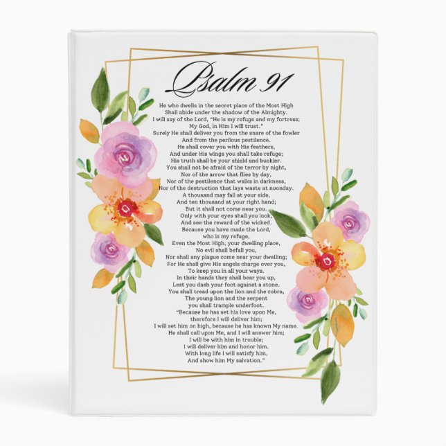 Psalm 91 Geometric Frame Floral Mini Binder (Front)