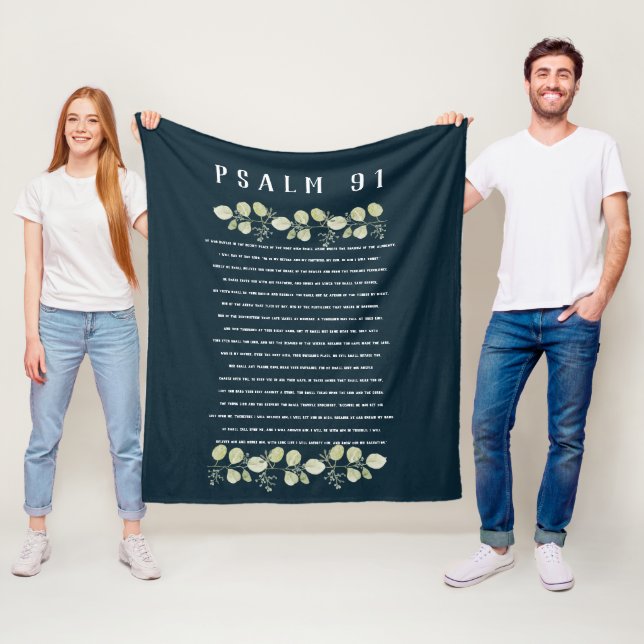 Psalm 91 Green Eucalyptus Leaves Scripture Verse Fleece Blanket (In Situ)