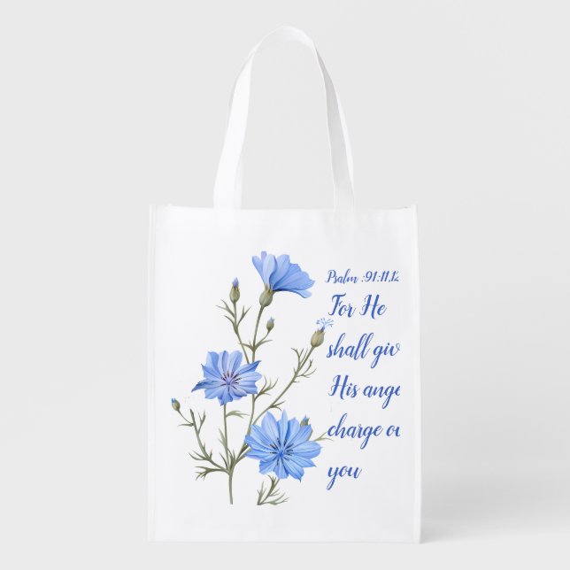 Psalm 91  He Shall Give His Angels Inspirational Grocery Bag (Front)
