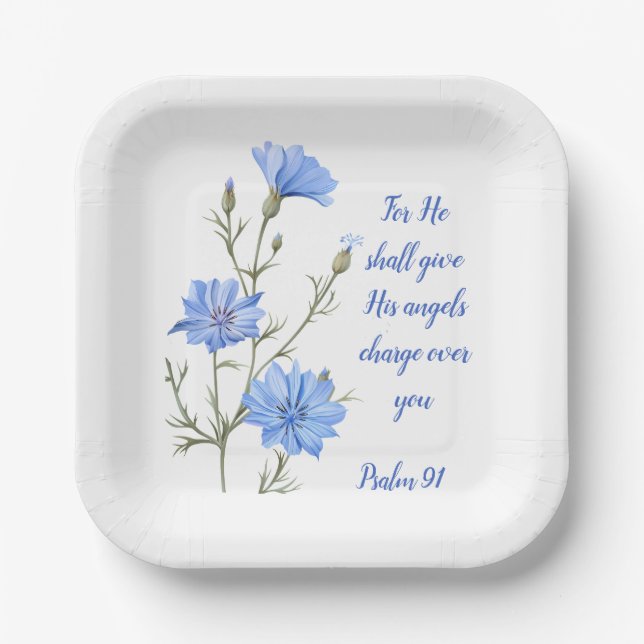 Psalm 91 He Shall Give His Angels Inspirational  Paper Plates (Front)