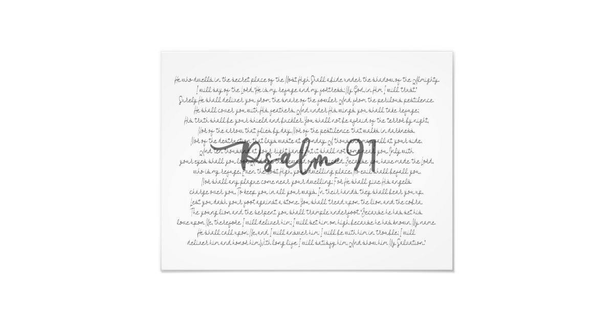 Psalm 91 Home Decor Script Lettering Scripture Photo Print Zazzle