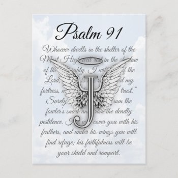 Psalm 91 Letter J Angel Wings Halo Postcard by MemorialGiftShop at Zazzle