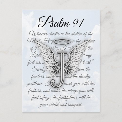 Psalm 91 Letter J Angel Wings Halo Postcard