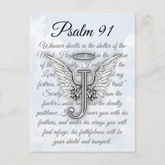 Psalm 91 Letter J Angel Wings Halo Postcard (Front)