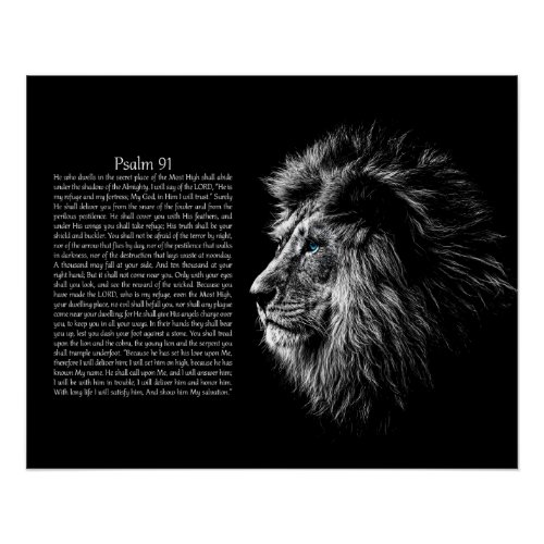 Psalm 91 Lion Head Bible Verse Scripture Poster