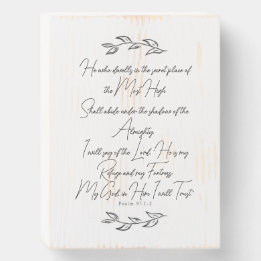 Psalm 91 Modern Bible Art With Botanical Leaves Wooden Box Sign