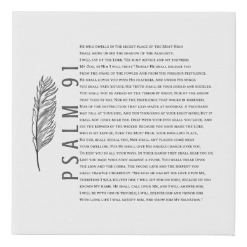 Psalm 91 Modern Black and White Feather Christian  Faux Canvas Print