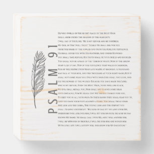 Psalm 91 Modern Black White Feather Bible Art Wooden Box Sign