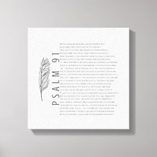 Psalm 91 Modern Black White Feather Bible Verse Canvas Print