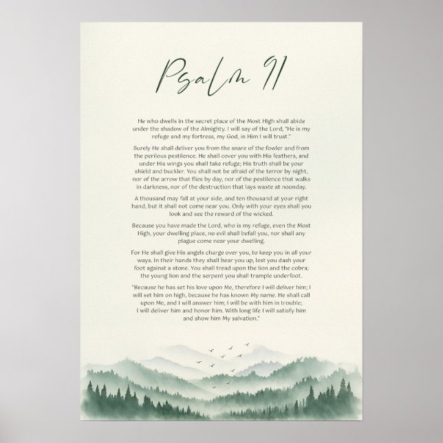 Psalm 91 Mountain Vertical Print: Christian Script Poster (Front)