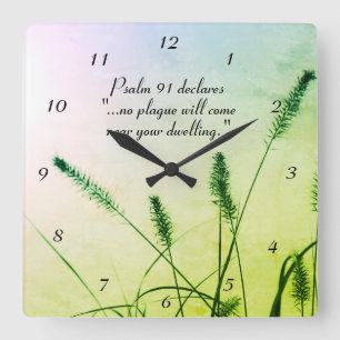 Psalm 91 No plague will come near your dwelling Square Wall Clock